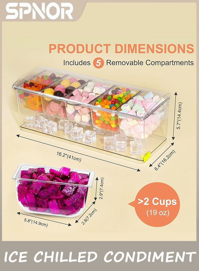 Spnor Ice Chilled Condiment Caddy with 5 Containers, Condiment Server with Separate Lids, Serving Tray Platter with Removable Dishes for Bar Accessories, Fruit, Salad, Taco, Party Garnish - Image 5